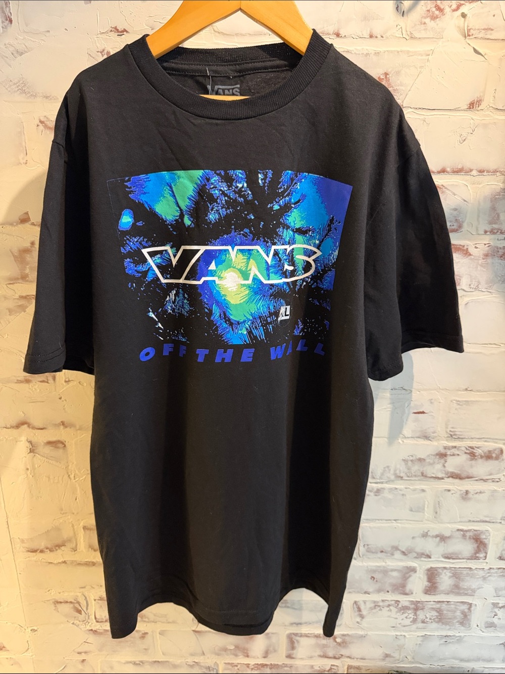 BNWT Vans Black Short-Sleeve Tee with Blue & Teal Palm Graphic